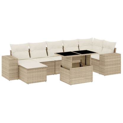 vidaXL 8-tlg. Garten-Sofagarnitur mit Kissen Beige Poly Rattan