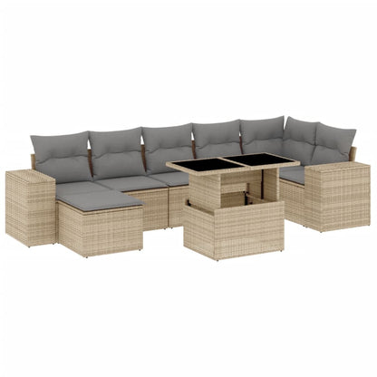 vidaXL 8-tlg. Garten-Sofagarnitur mit Kissen Beige Poly Rattan