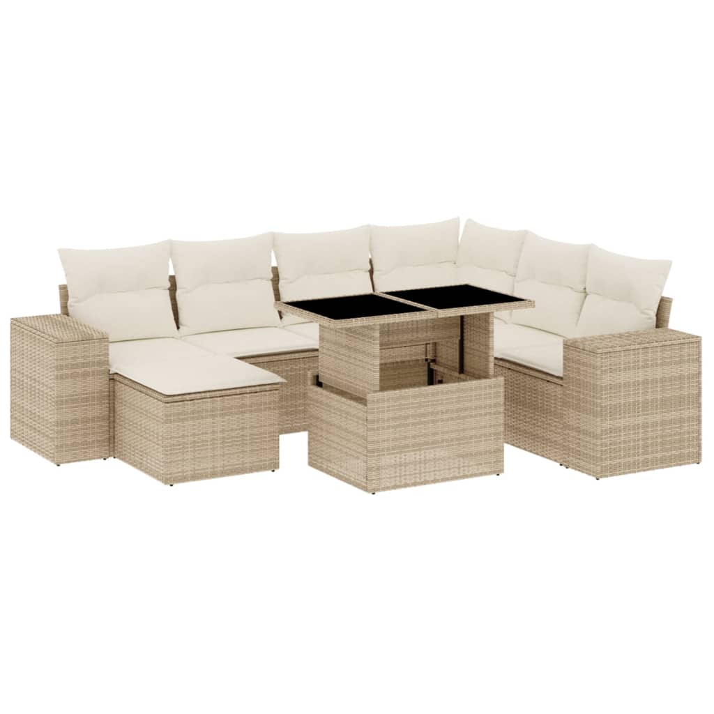 vidaXL 8-tlg. Garten-Sofagarnitur mit Kissen Beige Poly Rattan