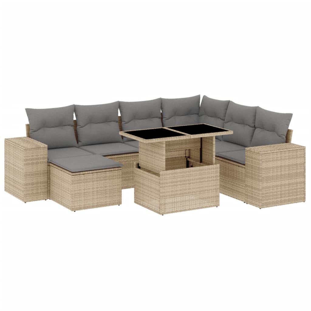 vidaXL 8-tlg. Garten-Sofagarnitur mit Kissen Beige Poly Rattan