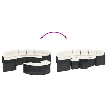 vidaXL 3-tlg. Garten-Sofagarnitur Halbrund Schwarz Poly-Rattan