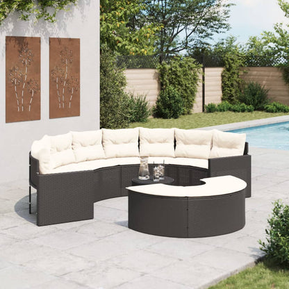 vidaXL 3-tlg. Garten-Sofagarnitur Halbrund Schwarz Poly-Rattan