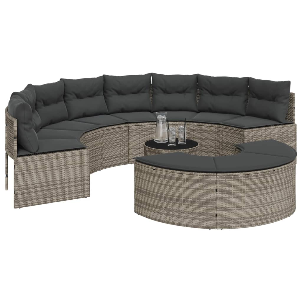 vidaXL 3-tlg. Garten-Sofagarnitur Halbrund Grau Poly Rattan