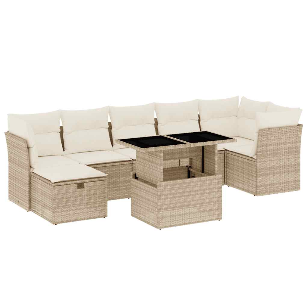 vidaXL 8-tlg. Garten-Sofagarnitur mit Kissen Beige Poly Rattan