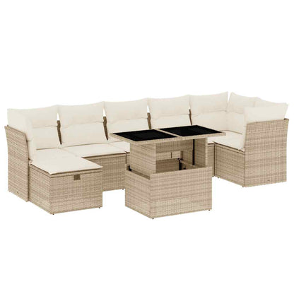 vidaXL 8-tlg. Garten-Sofagarnitur mit Kissen Beige Poly Rattan