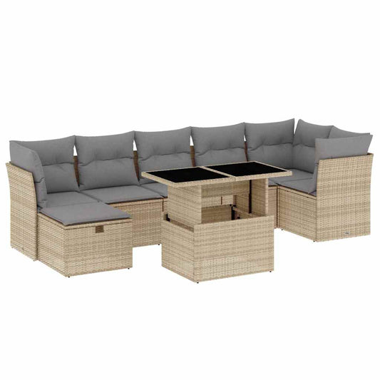 vidaXL 8-tlg. Garten-Sofagarnitur mit Kissen Beige Poly Rattan