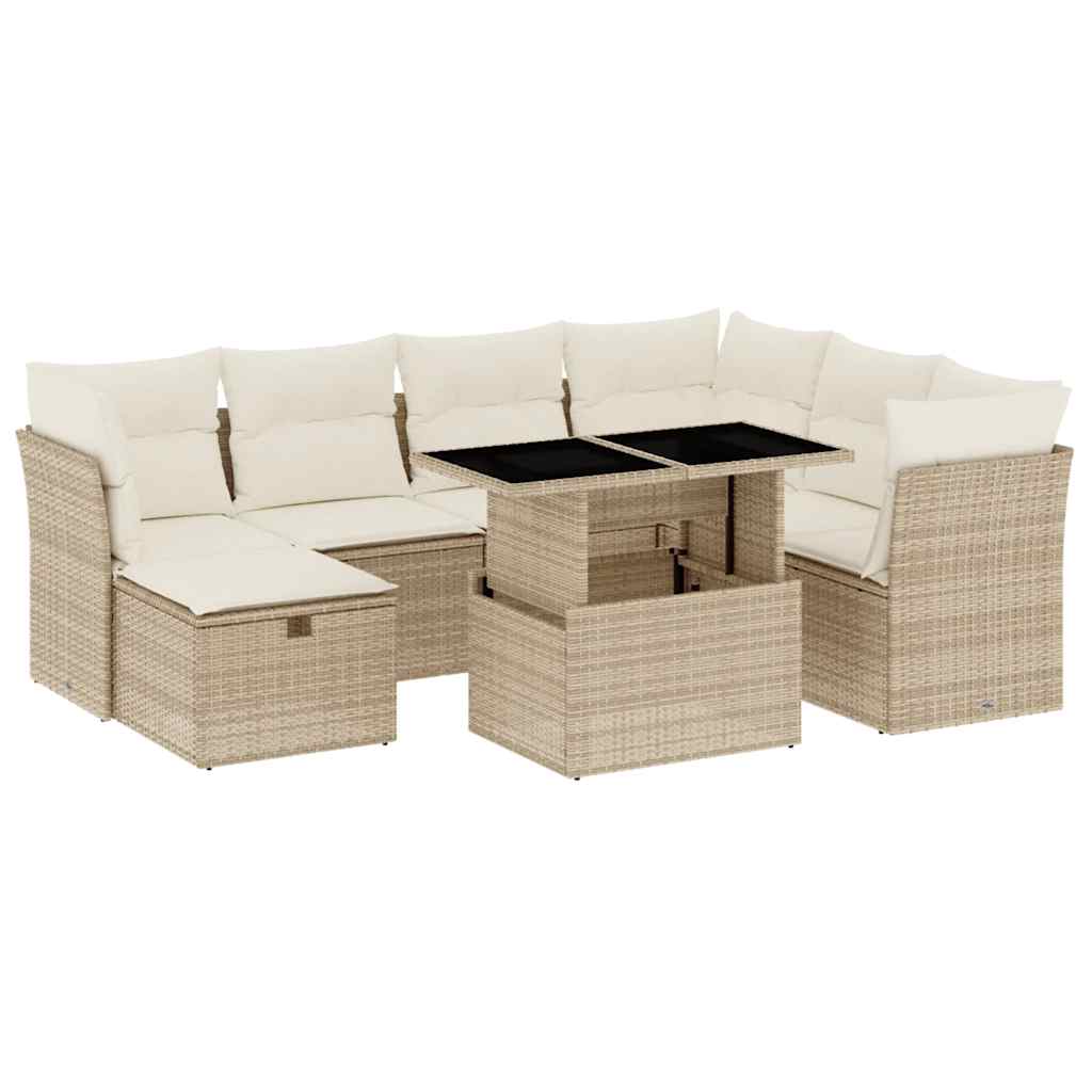 vidaXL 8-tlg. Garten-Sofagarnitur mit Kissen Beige Poly Rattan