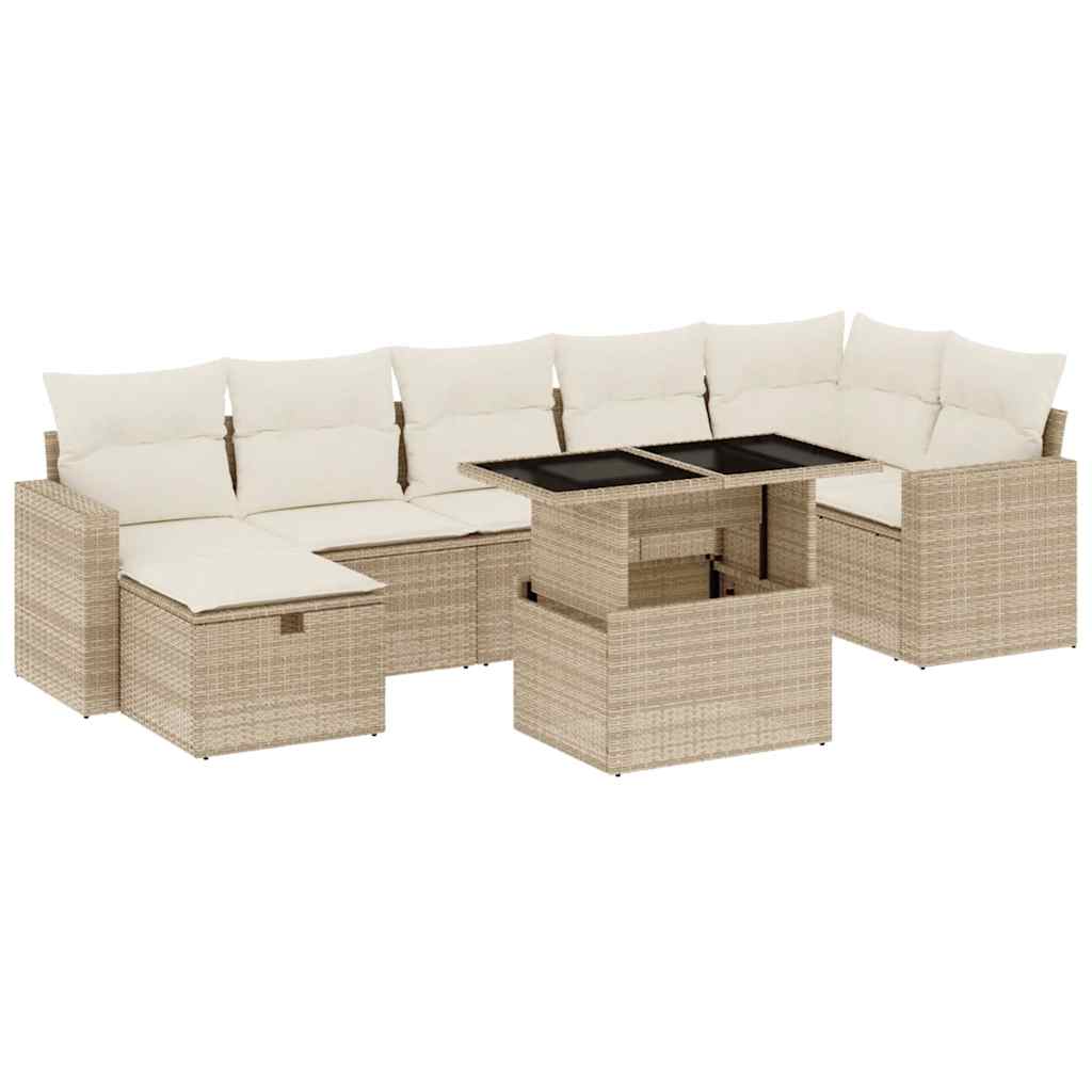 vidaXL 8-tlg. Garten-Sofagarnitur mit Kissen Beige Poly Rattan