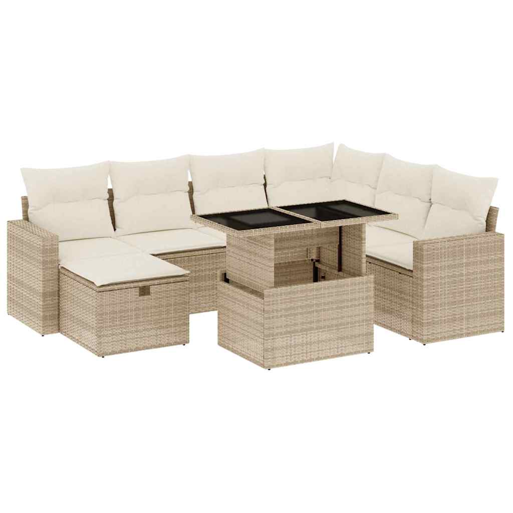 vidaXL 8-tlg. Garten-Sofagarnitur mit Kissen Beige Poly Rattan