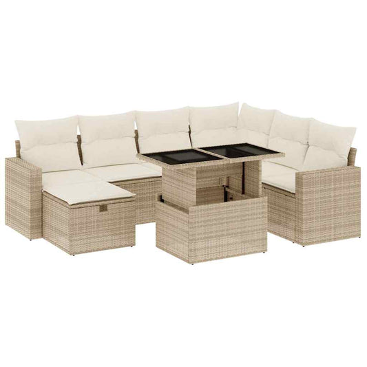 vidaXL 8-tlg. Garten-Sofagarnitur mit Kissen Beige Poly Rattan