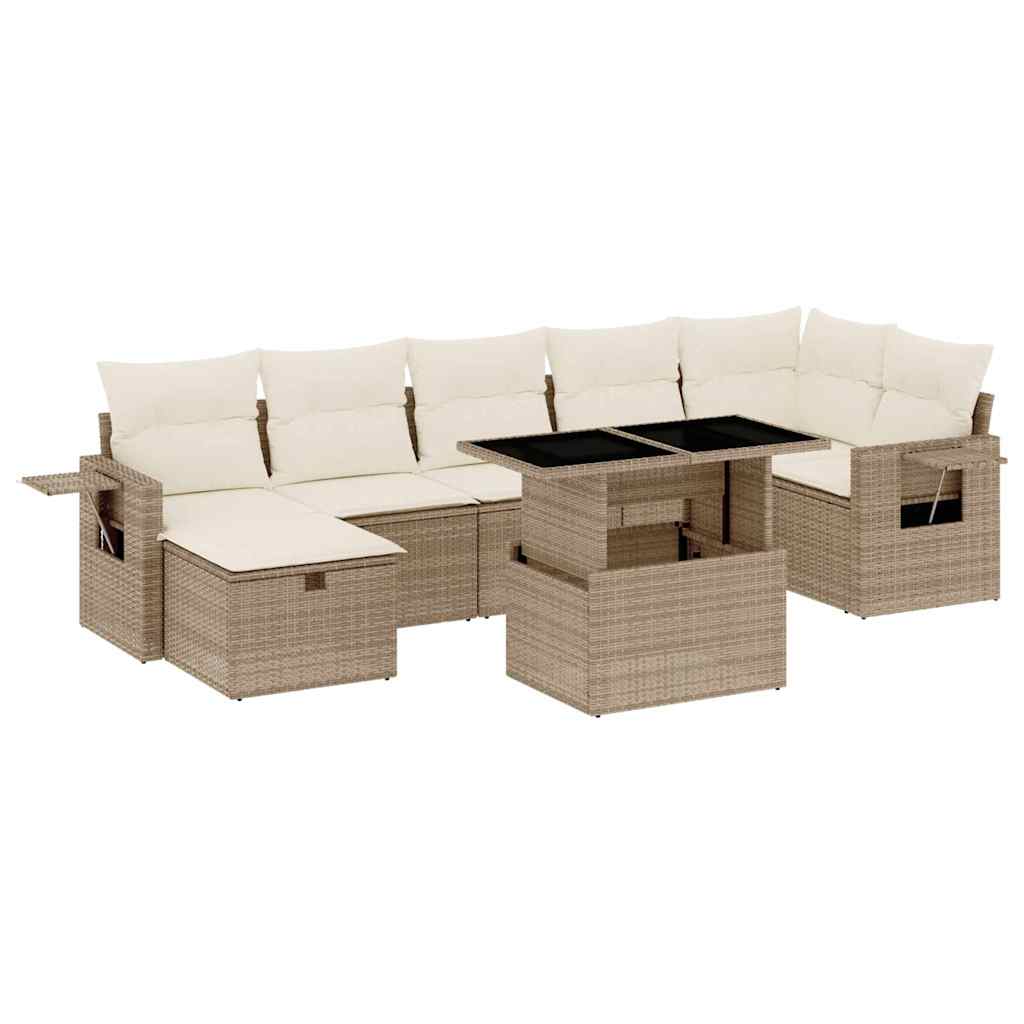 vidaXL 8-tlg. Garten-Sofagarnitur mit Kissen Beige Poly Rattan