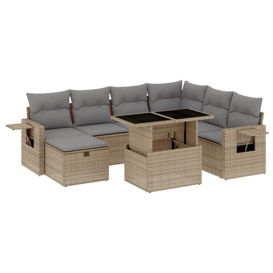 vidaXL 8-tlg. Garten-Sofagarnitur mit Kissen Beige Poly Rattan