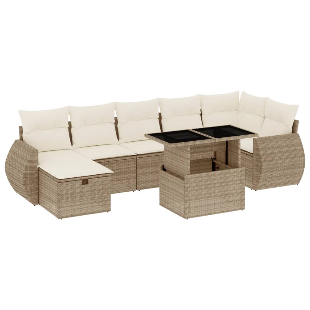 vidaXL 8-tlg. Garten-Sofagarnitur mit Kissen Beige Poly Rattan
