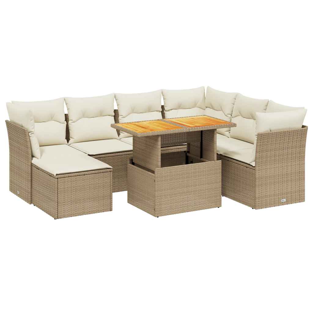 vidaXL 8-tlg. Garten-Sofagarnitur mit Kissen Beige Poly Rattan