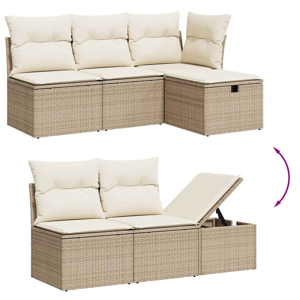 vidaXL 8-tlg. Garten-Sofagarnitur mit Kissen Beige Poly Rattan