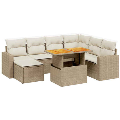 vidaXL 8-tlg. Garten-Sofagarnitur mit Kissen Beige Poly Rattan