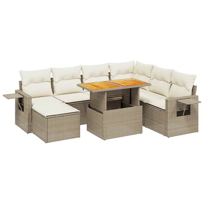 vidaXL 8-tlg. Garten-Sofagarnitur mit Kissen Beige Poly Rattan