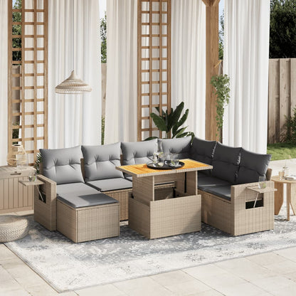 vidaXL 8-tlg. Garten-Sofagarnitur mit Kissen Beige Poly Rattan