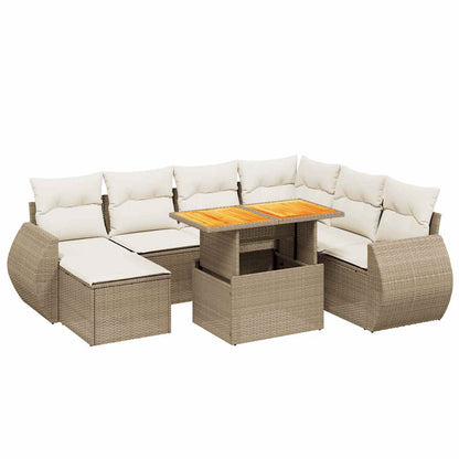 vidaXL 8-tlg. Garten-Sofagarnitur mit Kissen Beige Poly Rattan