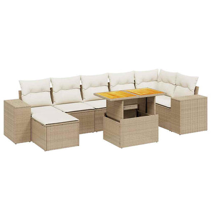 vidaXL 8-tlg. Garten-Sofagarnitur mit Kissen Beige Poly Rattan