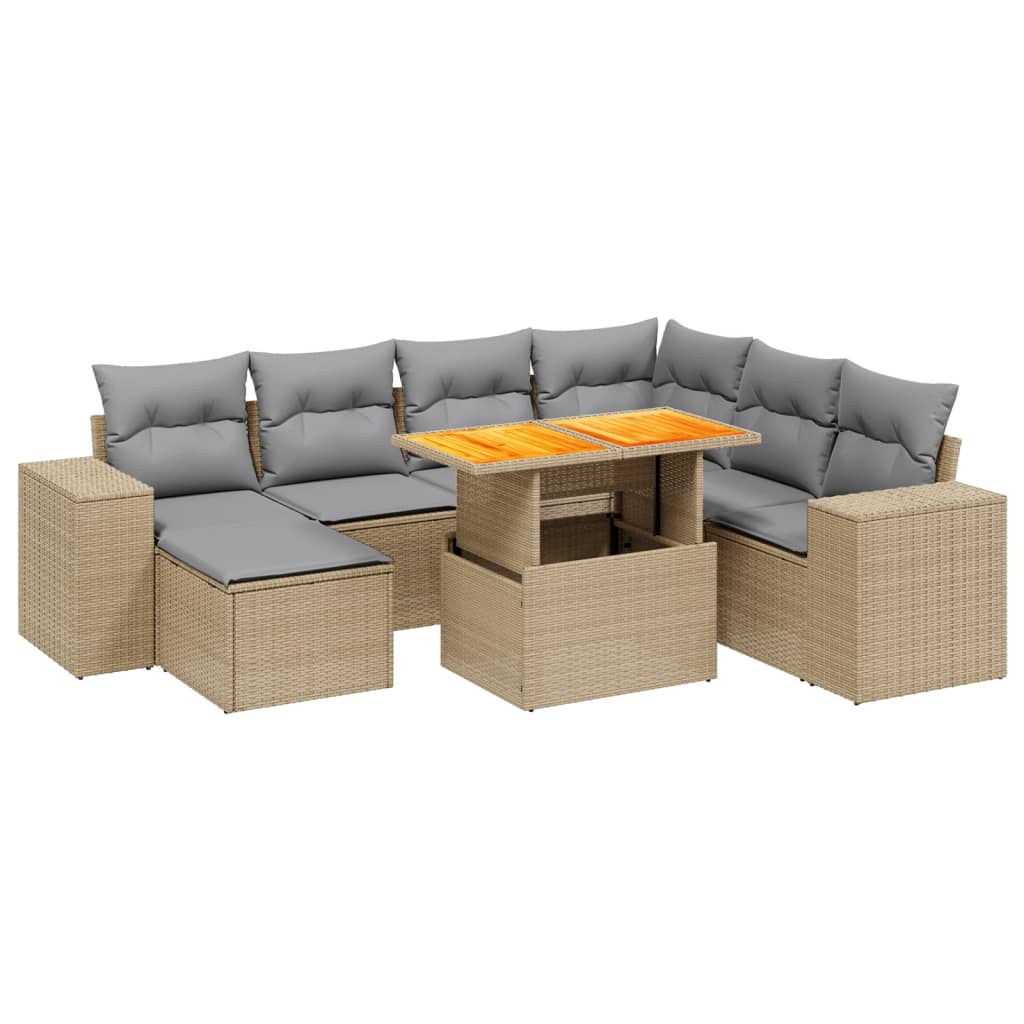 vidaXL 8-tlg. Garten-Sofagarnitur mit Kissen Beige Poly Rattan