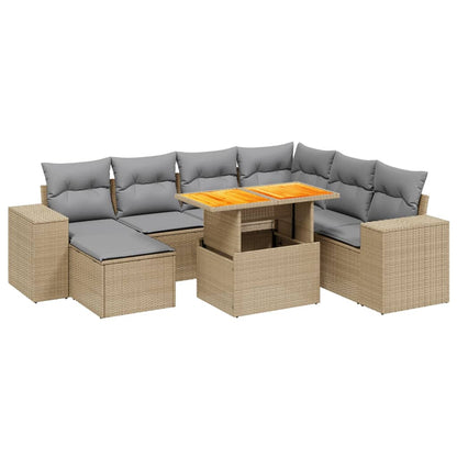 vidaXL 8-tlg. Garten-Sofagarnitur mit Kissen Beige Poly Rattan