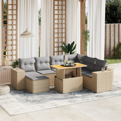 vidaXL 8-tlg. Garten-Sofagarnitur mit Kissen Beige Poly Rattan