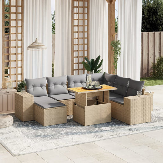 vidaXL 8-tlg. Garten-Sofagarnitur mit Kissen Beige Poly Rattan