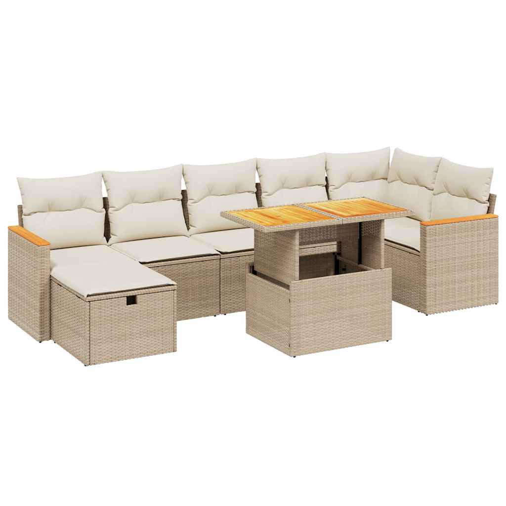 vidaXL 8-tlg. Garten-Sofagarnitur mit Kissen Beige Poly Rattan