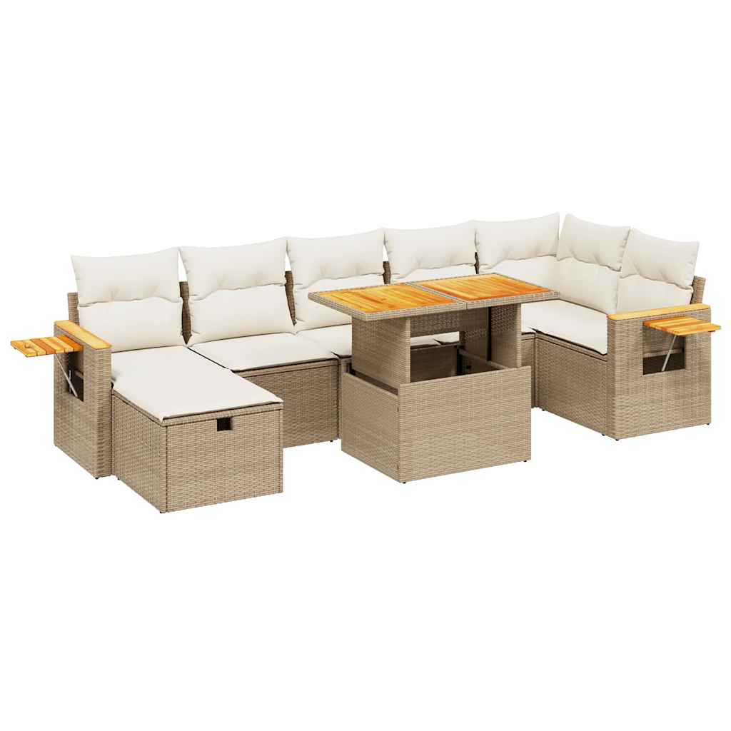 vidaXL 8-tlg. Garten-Sofagarnitur mit Kissen Beige Poly Rattan
