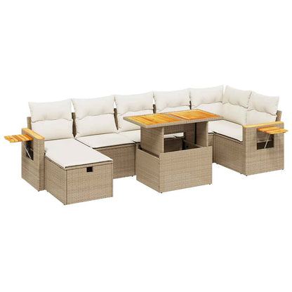 vidaXL 8-tlg. Garten-Sofagarnitur mit Kissen Beige Poly Rattan