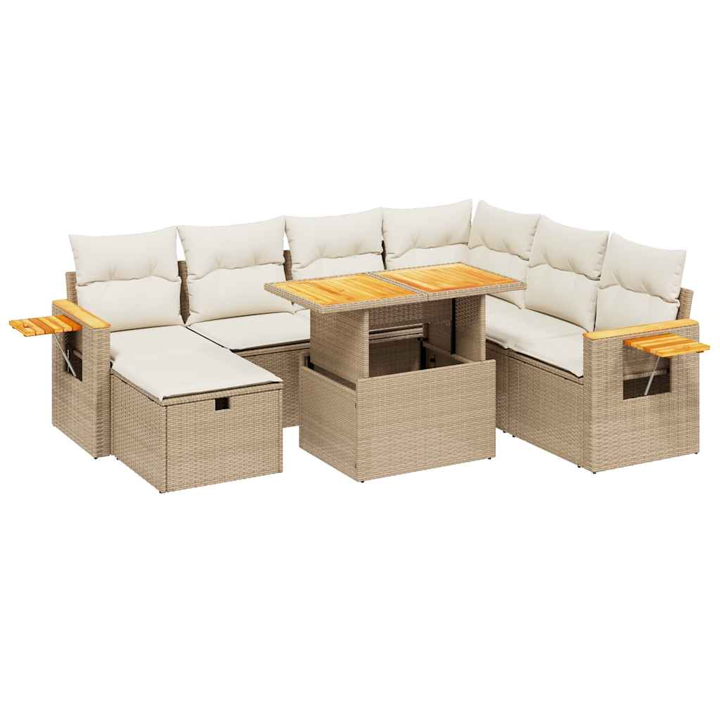 vidaXL 8-tlg. Garten-Sofagarnitur mit Kissen Beige Poly Rattan