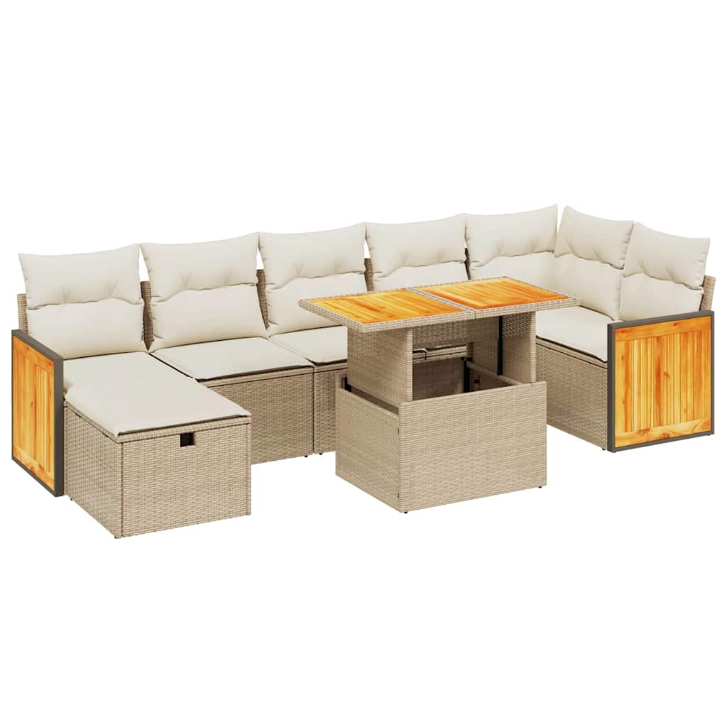 vidaXL 8-tlg. Garten-Sofagarnitur mit Kissen Beige Poly Rattan