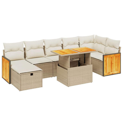 vidaXL 8-tlg. Garten-Sofagarnitur mit Kissen Beige Poly Rattan