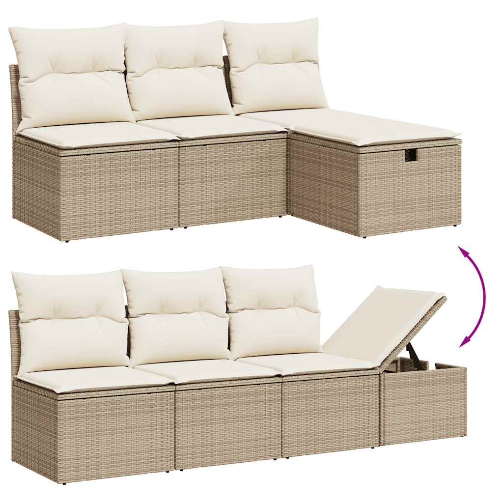 vidaXL 8-tlg. Garten-Sofagarnitur mit Kissen Beige Poly Rattan