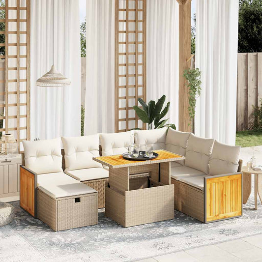 vidaXL 8-tlg. Garten-Sofagarnitur mit Kissen Beige Poly Rattan