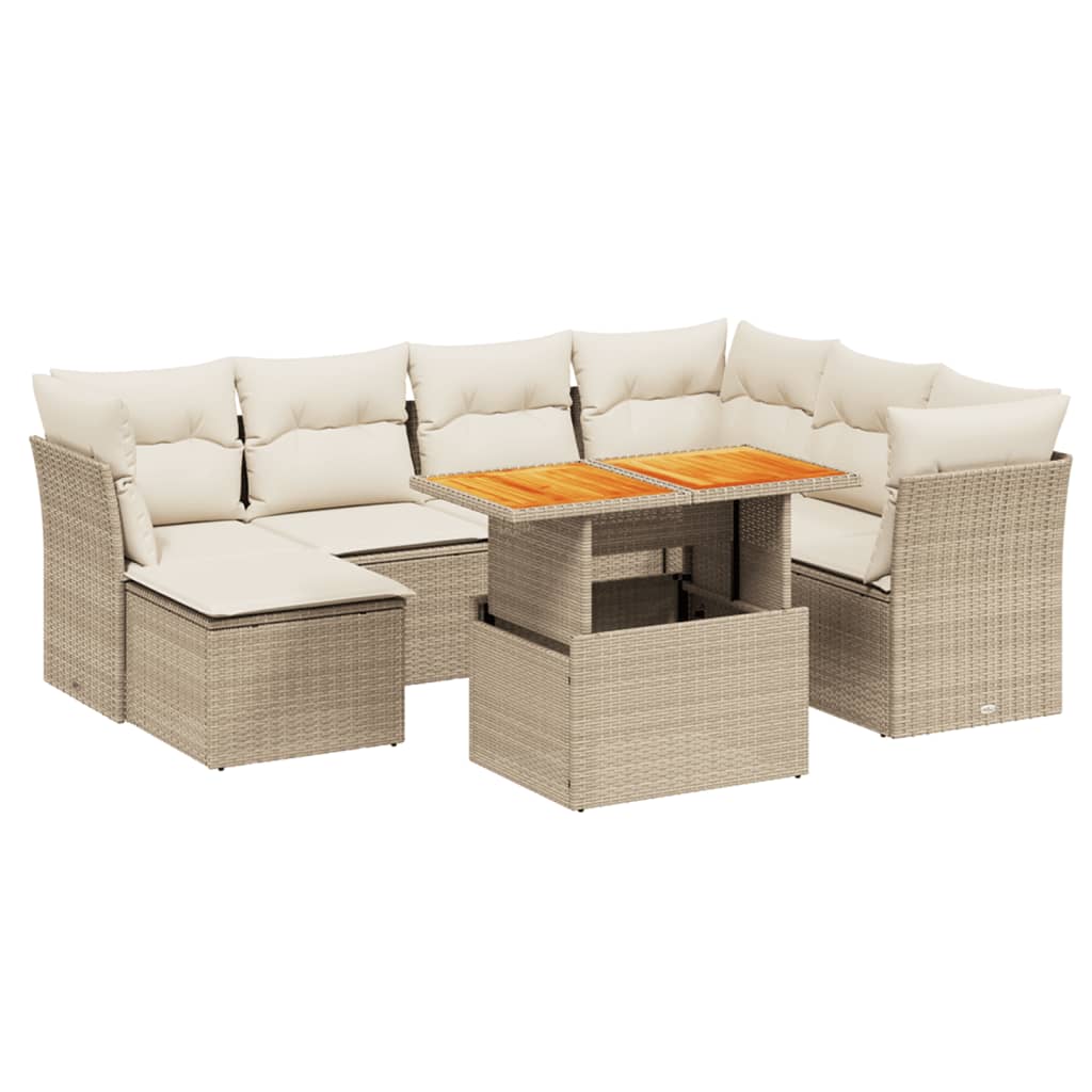 vidaXL 8-tlg. Garten-Sofagarnitur mit Kissen Beige Poly Rattan