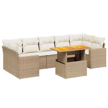 vidaXL 8-tlg. Garten-Sofagarnitur mit Kissen Beige Poly Rattan