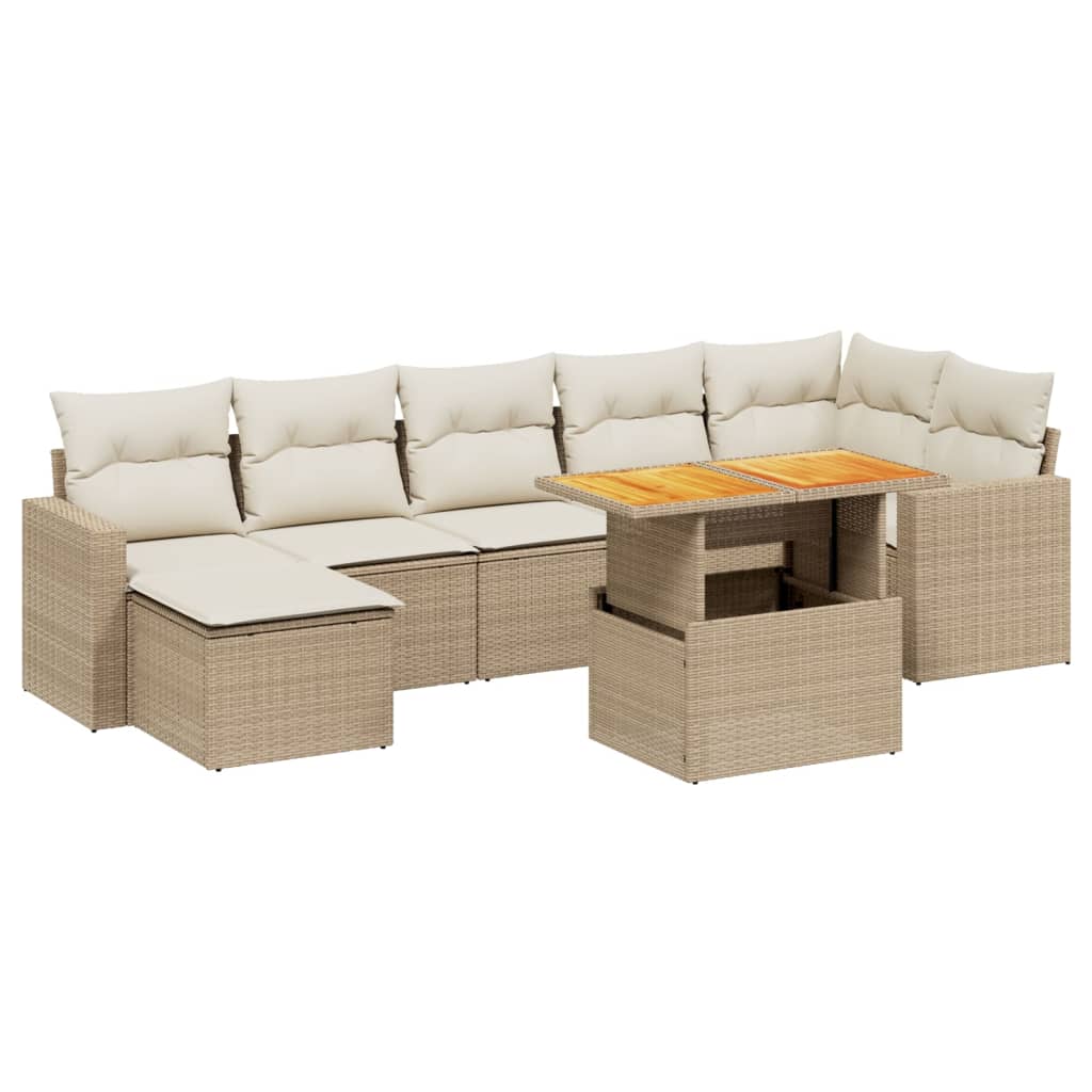 vidaXL 8-tlg. Garten-Sofagarnitur mit Kissen Beige Poly Rattan