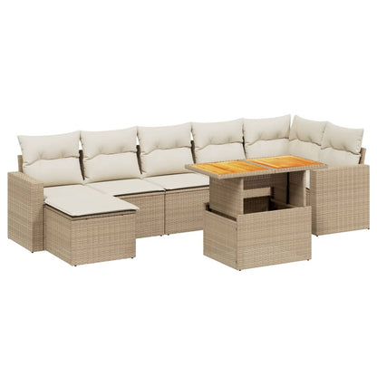 vidaXL 8-tlg. Garten-Sofagarnitur mit Kissen Beige Poly Rattan