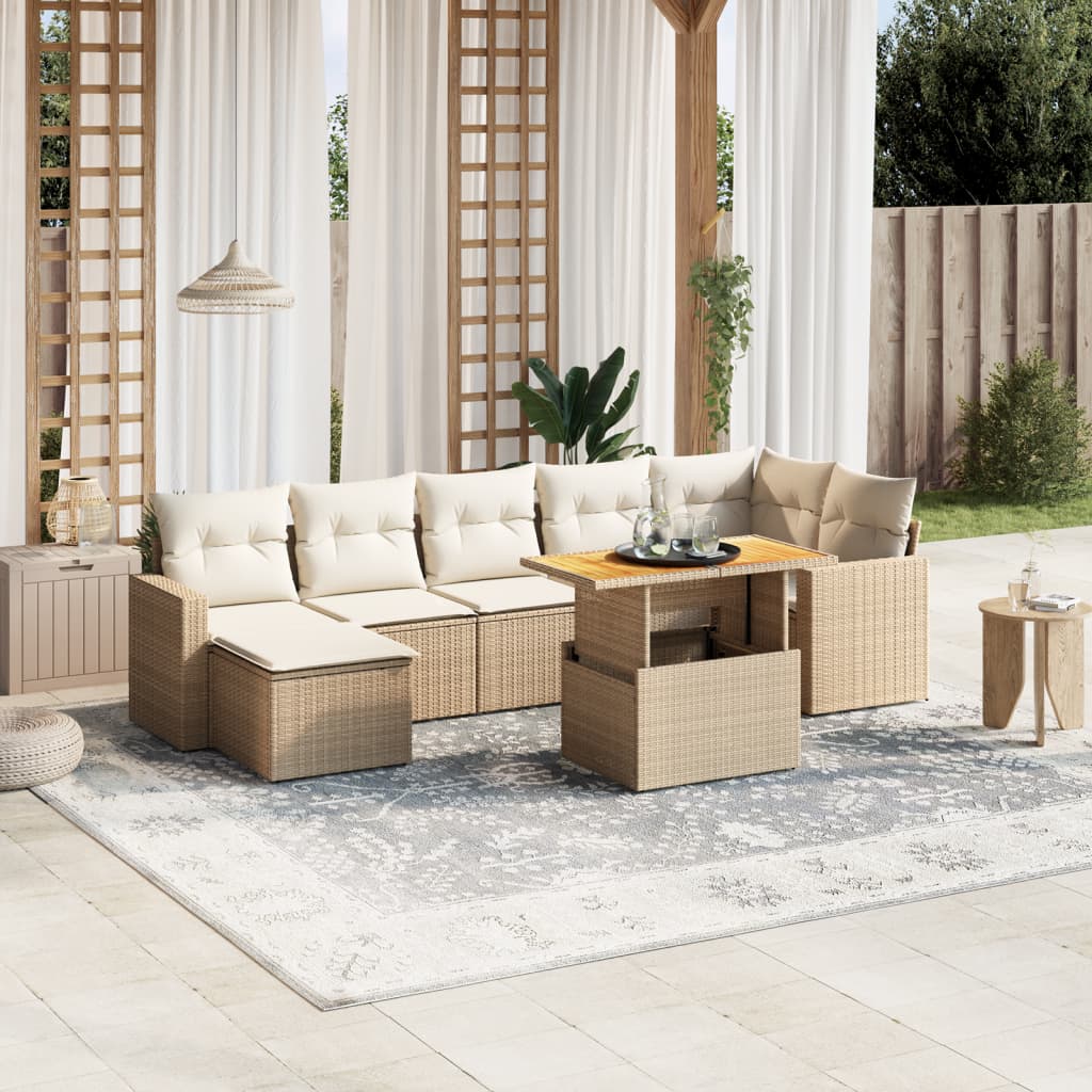 vidaXL 8-tlg. Garten-Sofagarnitur mit Kissen Beige Poly Rattan