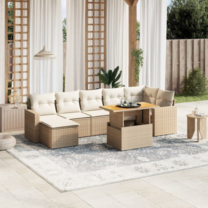 vidaXL 8-tlg. Garten-Sofagarnitur mit Kissen Beige Poly Rattan