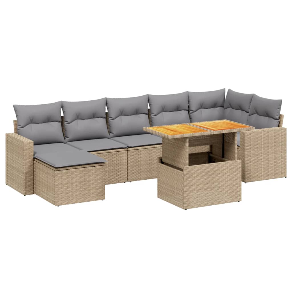 vidaXL 8-tlg. Garten-Sofagarnitur mit Kissen Beige Poly Rattan