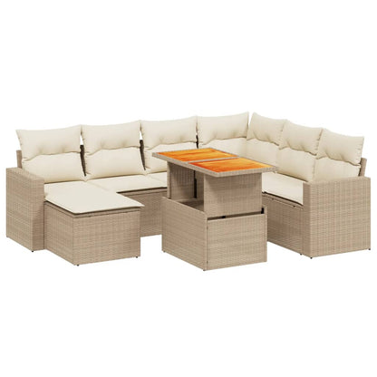 vidaXL 8-tlg. Garten-Sofagarnitur mit Kissen Beige Poly Rattan