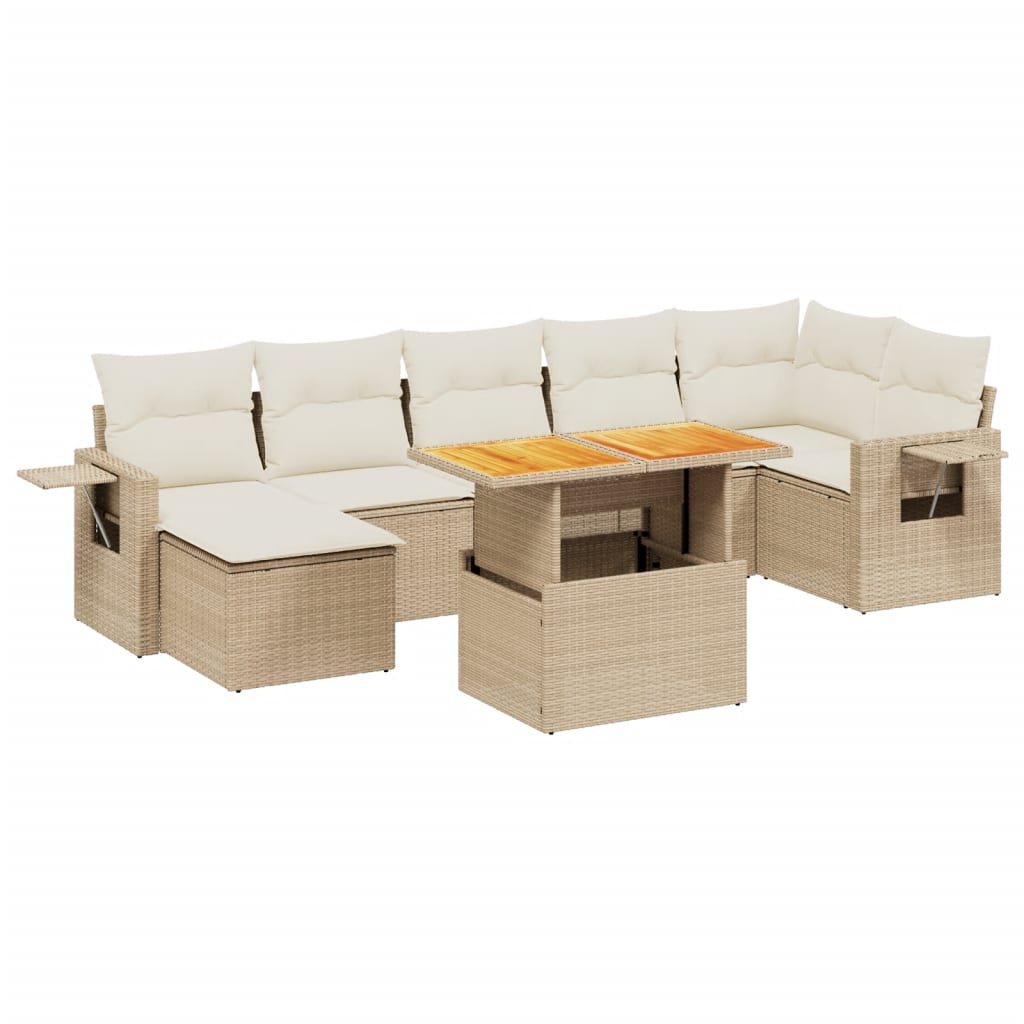 vidaXL 8-tlg. Garten-Sofagarnitur mit Kissen Beige Poly Rattan