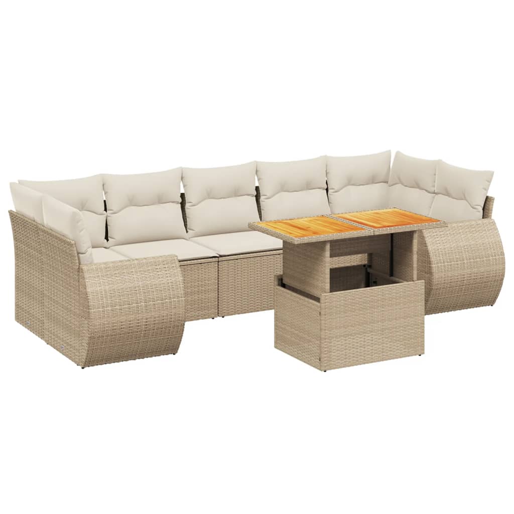 vidaXL 8-tlg. Garten-Sofagarnitur mit Kissen Beige Poly Rattan