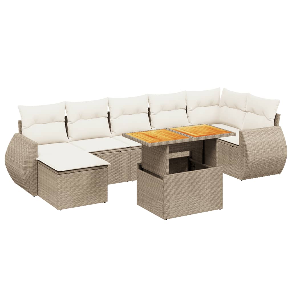 vidaXL 8-tlg. Garten-Sofagarnitur mit Kissen Beige Poly Rattan