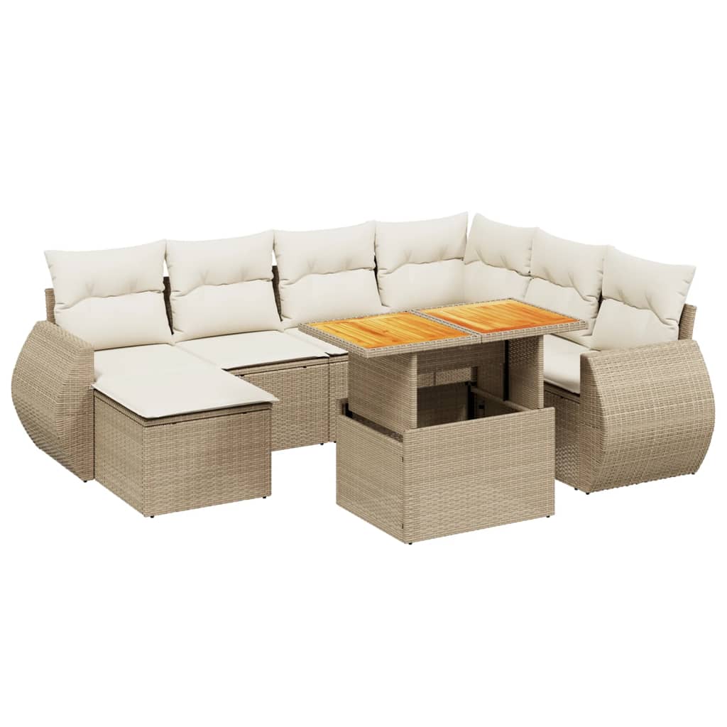 vidaXL 8-tlg. Garten-Sofagarnitur mit Kissen Beige Poly Rattan