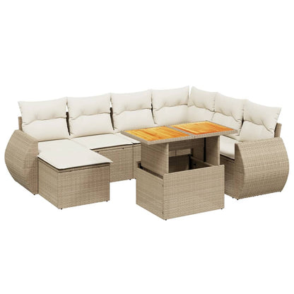 vidaXL 8-tlg. Garten-Sofagarnitur mit Kissen Beige Poly Rattan