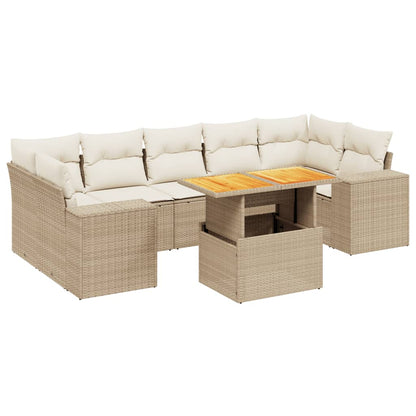 vidaXL 8-tlg. Garten-Sofagarnitur mit Kissen Beige Poly Rattan
